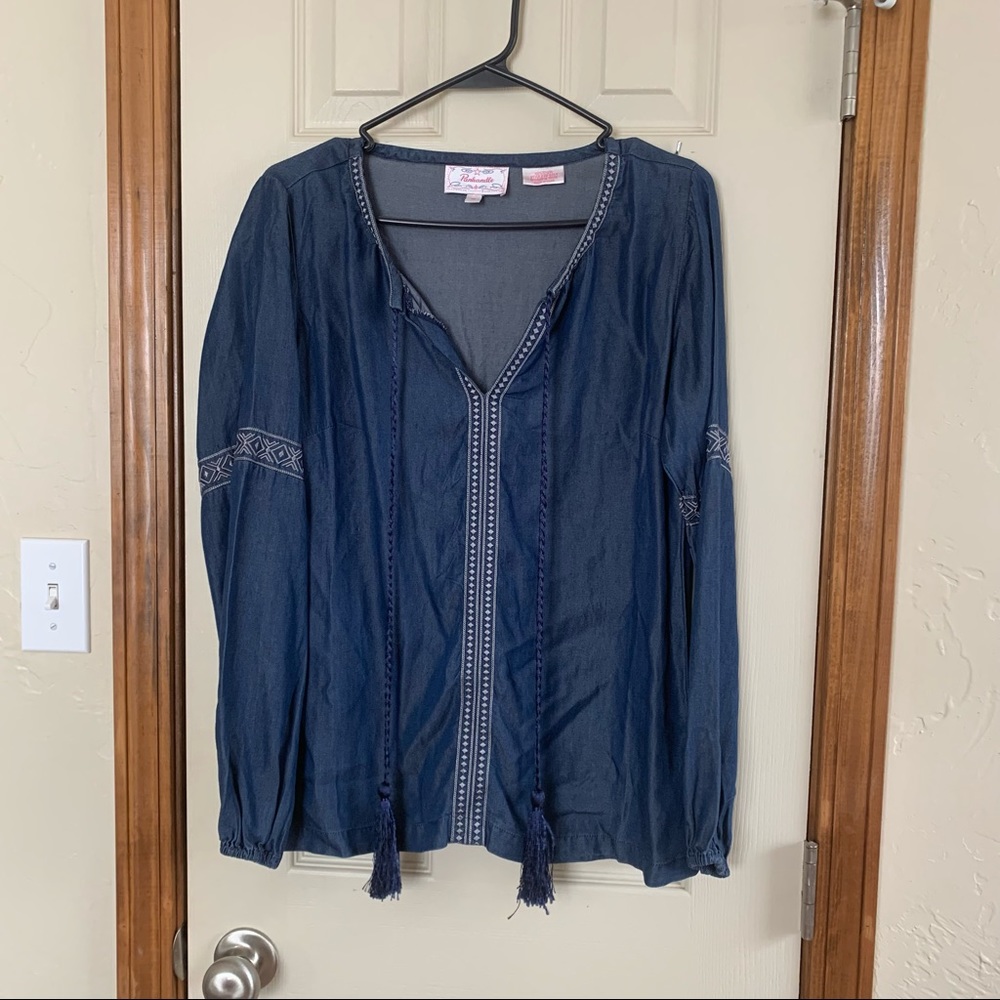 Panhandle denim long sleeve blouse